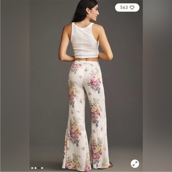 By Anthropologie Floral Lace Silky Flare Pants - Picture 5 of 11